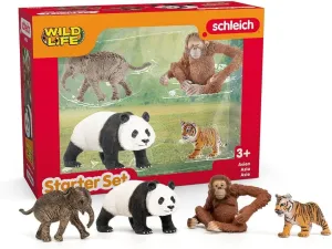 Schleich Wild Life Asia Starter Set – 4-Piece Miniature Wildlife Animal Set for Ages 3 , Featuring Elephant Calf, Giant Panda, Orangutan, and Tiger Cub