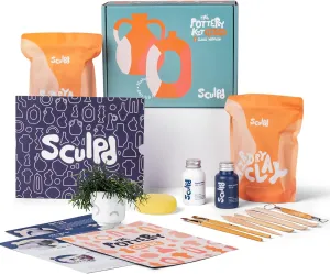 Sculpd - The Original Pottery Kit, Air Dry Clay Starter Kit for Beginners with Matte Varnish, Pottery Kit for Two Includes Paint, Tool Set, Paintbrushes, Sponge& Step-by-Step Guide,Clay Kit for Adults