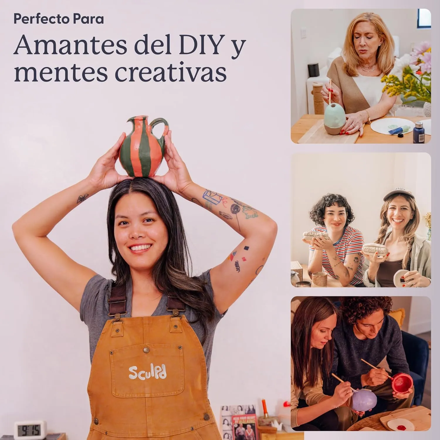 Sculpd - The Original Pottery Kit, Air Dry Clay Starter Kit for Beginners with Matte Varnish, Pottery Kit for Two Includes Paint, Tool Set, Paintbrushes, Sponge& Step-by-Step Guide,Clay Kit for Adults