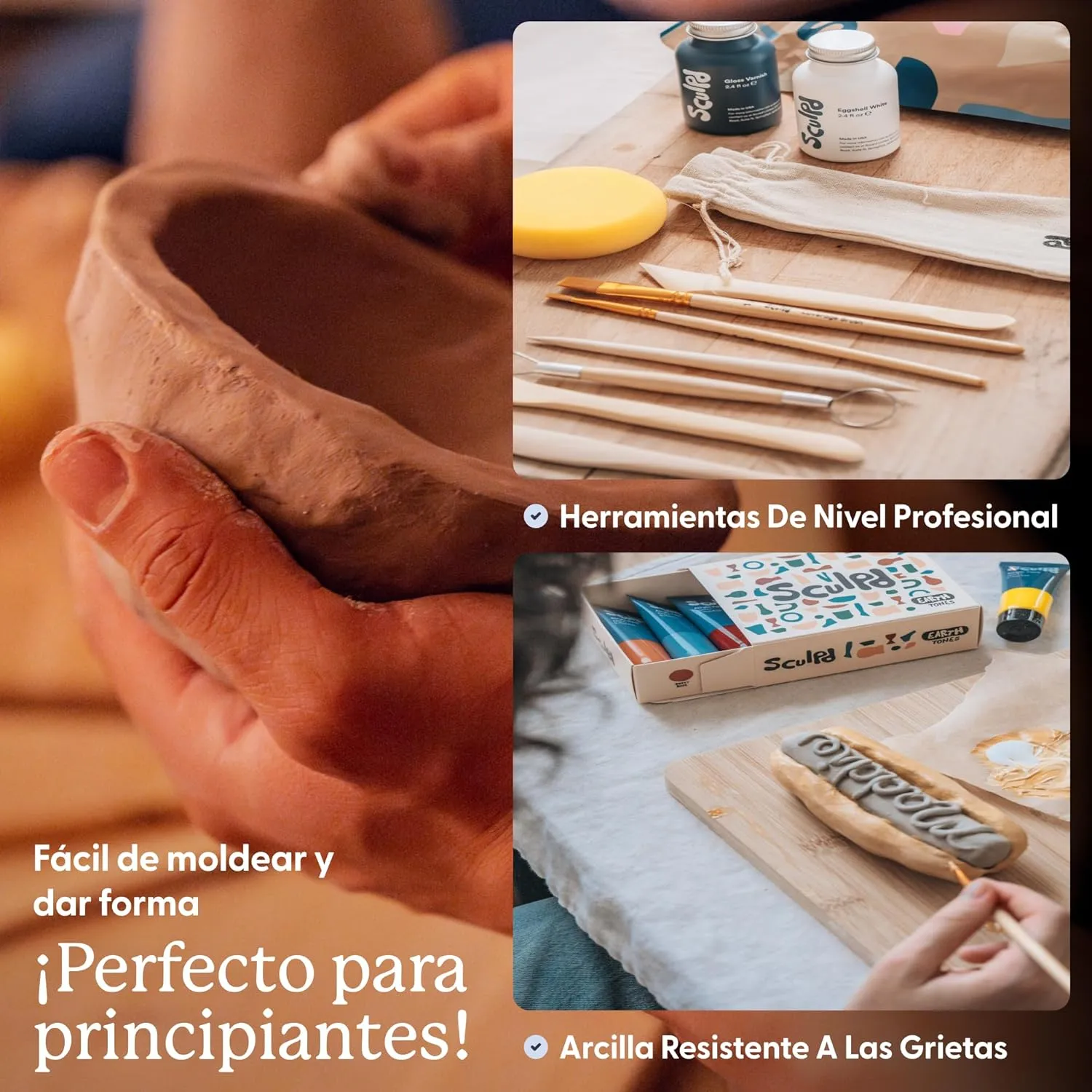 Sculpd - The Original Pottery Kit, Air Dry Clay Starter Kit for Beginners with Matte Varnish, Pottery Kit for Two Includes Paint, Tool Set, Paintbrushes, Sponge& Step-by-Step Guide,Clay Kit for Adults