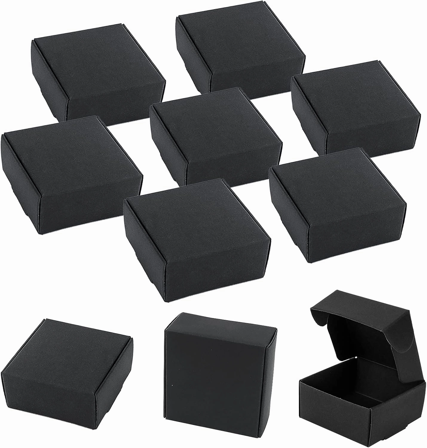 Sdootjewelry Small Gift Boxes 100 Pack, Kraft Gift Boxes Bulk 2.16’’ × 2.16’’ × 0.98’’, Small Cardboard Boxes for Jewelry Packaging, Black