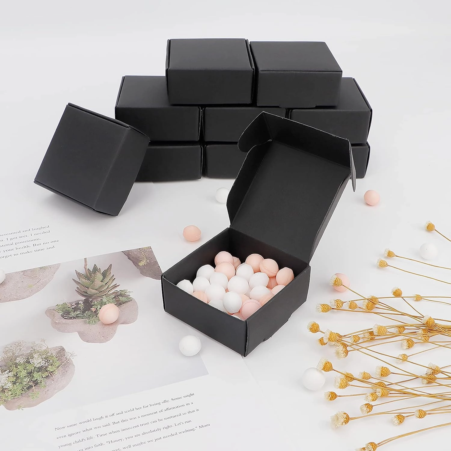 Sdootjewelry Small Gift Boxes 100 Pack, Kraft Gift Boxes Bulk 2.16’’ × 2.16’’ × 0.98’’, Small Cardboard Boxes for Jewelry Packaging, Black