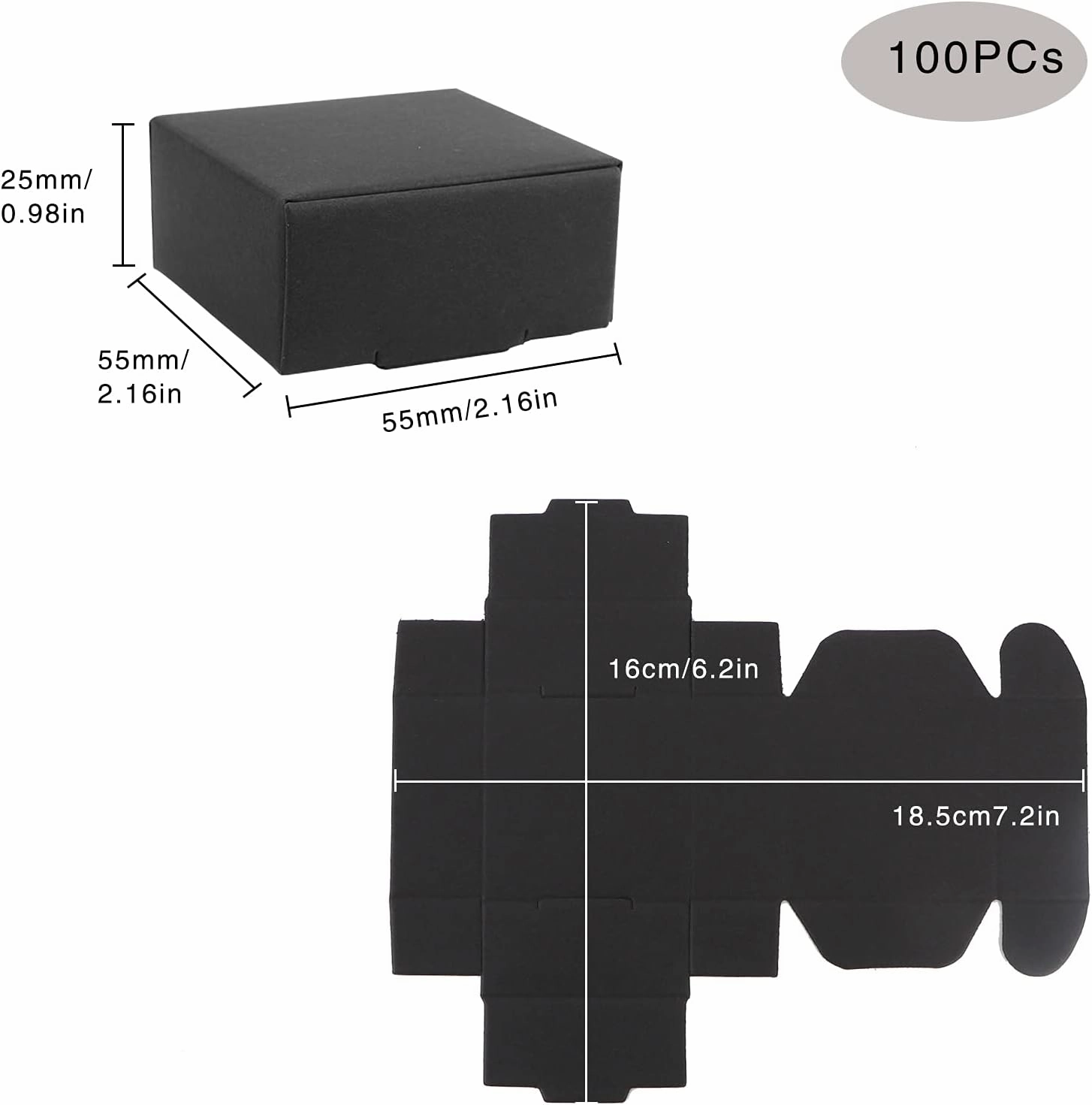 Sdootjewelry Small Gift Boxes 100 Pack, Kraft Gift Boxes Bulk 2.16’’ × 2.16’’ × 0.98’’, Small Cardboard Boxes for Jewelry Packaging, Black