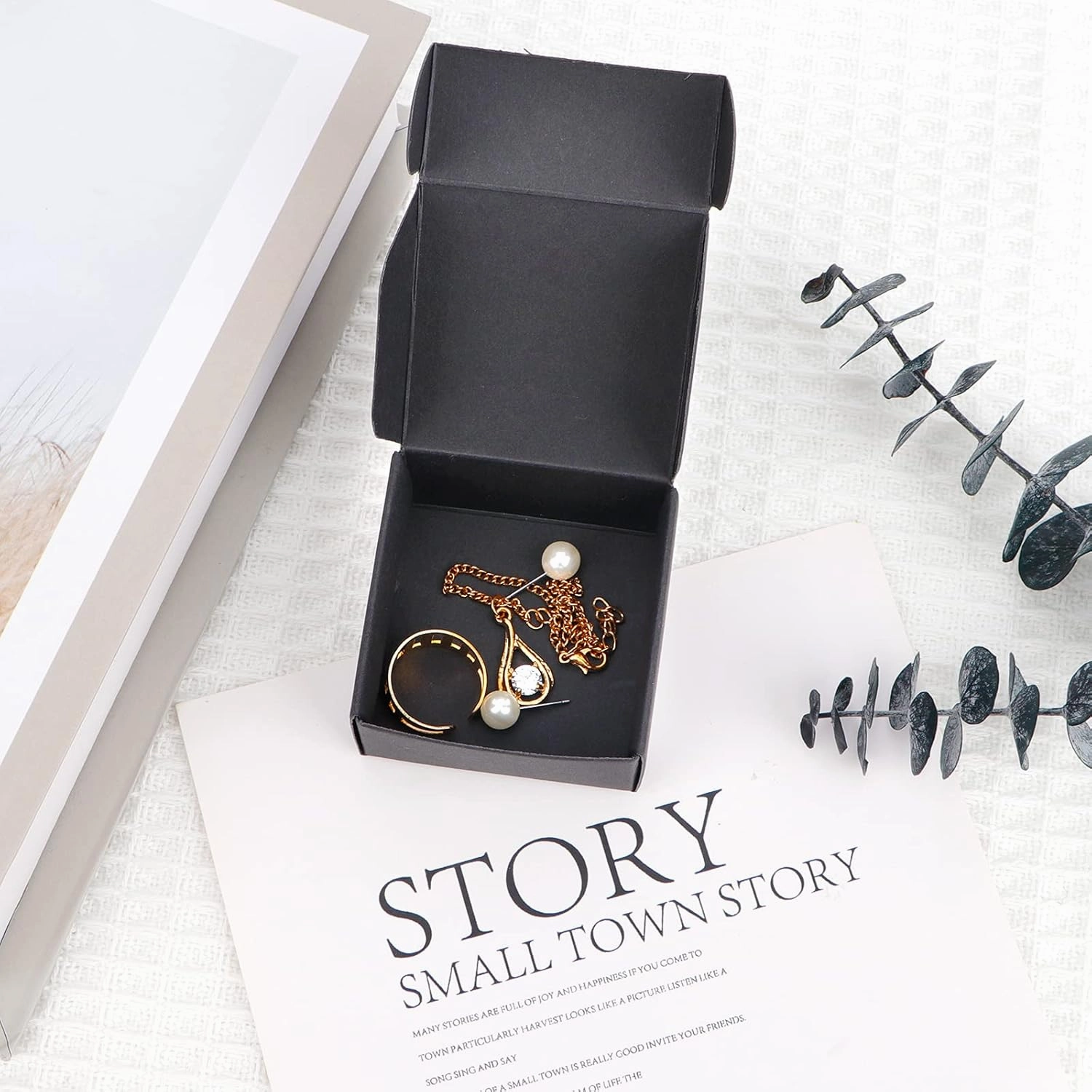 Sdootjewelry Small Gift Boxes 100 Pack, Kraft Gift Boxes Bulk 2.16’’ × 2.16’’ × 0.98’’, Small Cardboard Boxes for Jewelry Packaging, Black