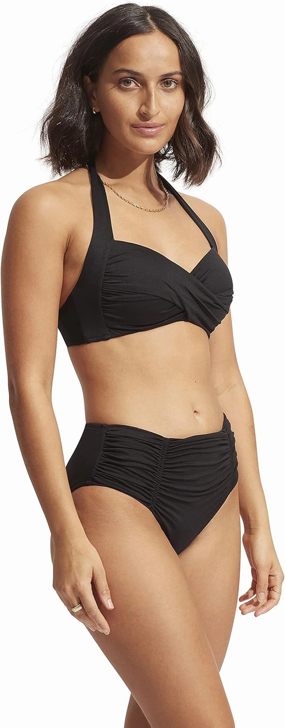 Seafolly Women's Twist Front Soft Cup Halter Bikini Top Swimsuit