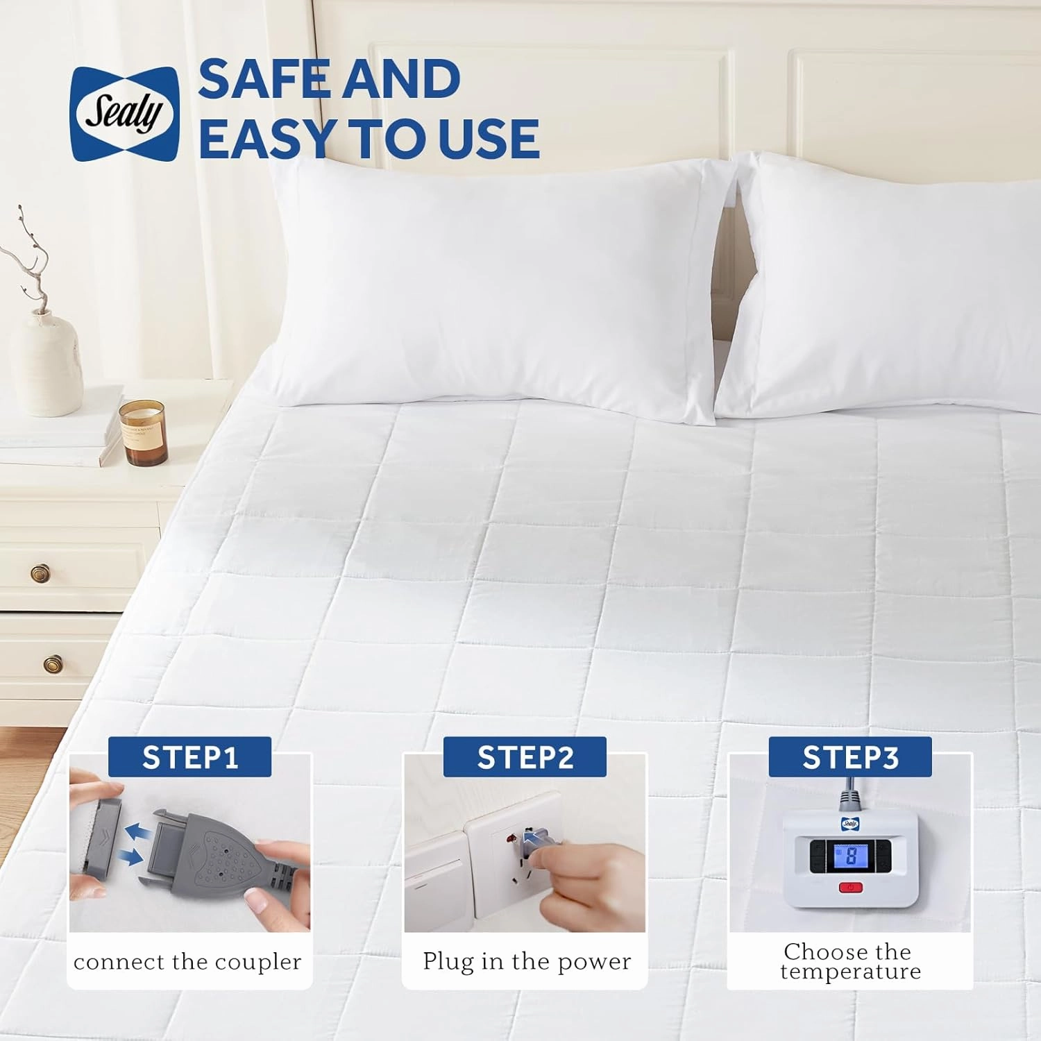 Sealy Electric Mattress Pad King Size, 10 Heating Settings Heated Mattress Pad, Bed Warmer with Dual Controller & Auto Off 1-12 Hours, Fit Up to 17 Inch, Machine Washable, 78"x80"