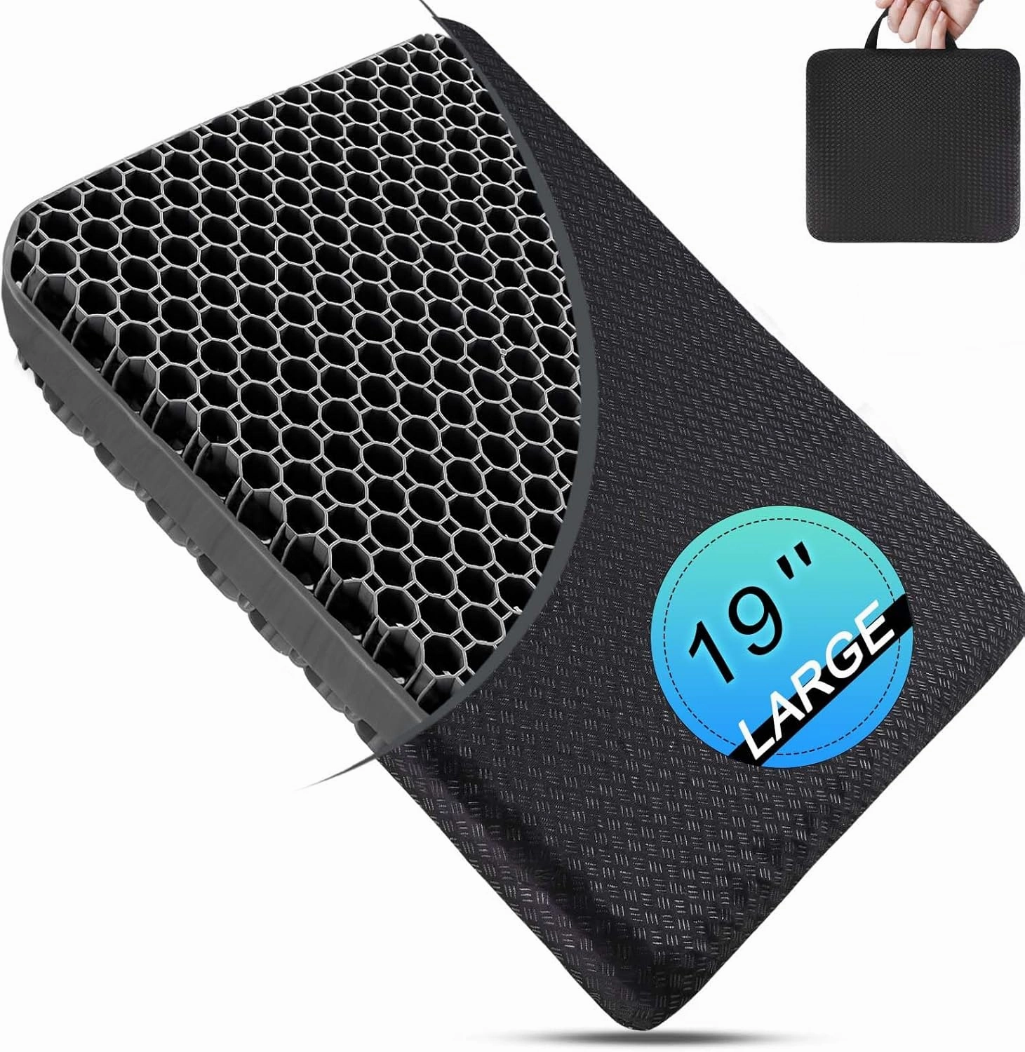 Seat Cushion, Gel Seat Cushion for Long Sitting– Back, Sciatica, Tailbone Pain Relief Pad, 19in Seat Pad for Car, Office Chair, Wheelchair, Soft Support for Long Trips