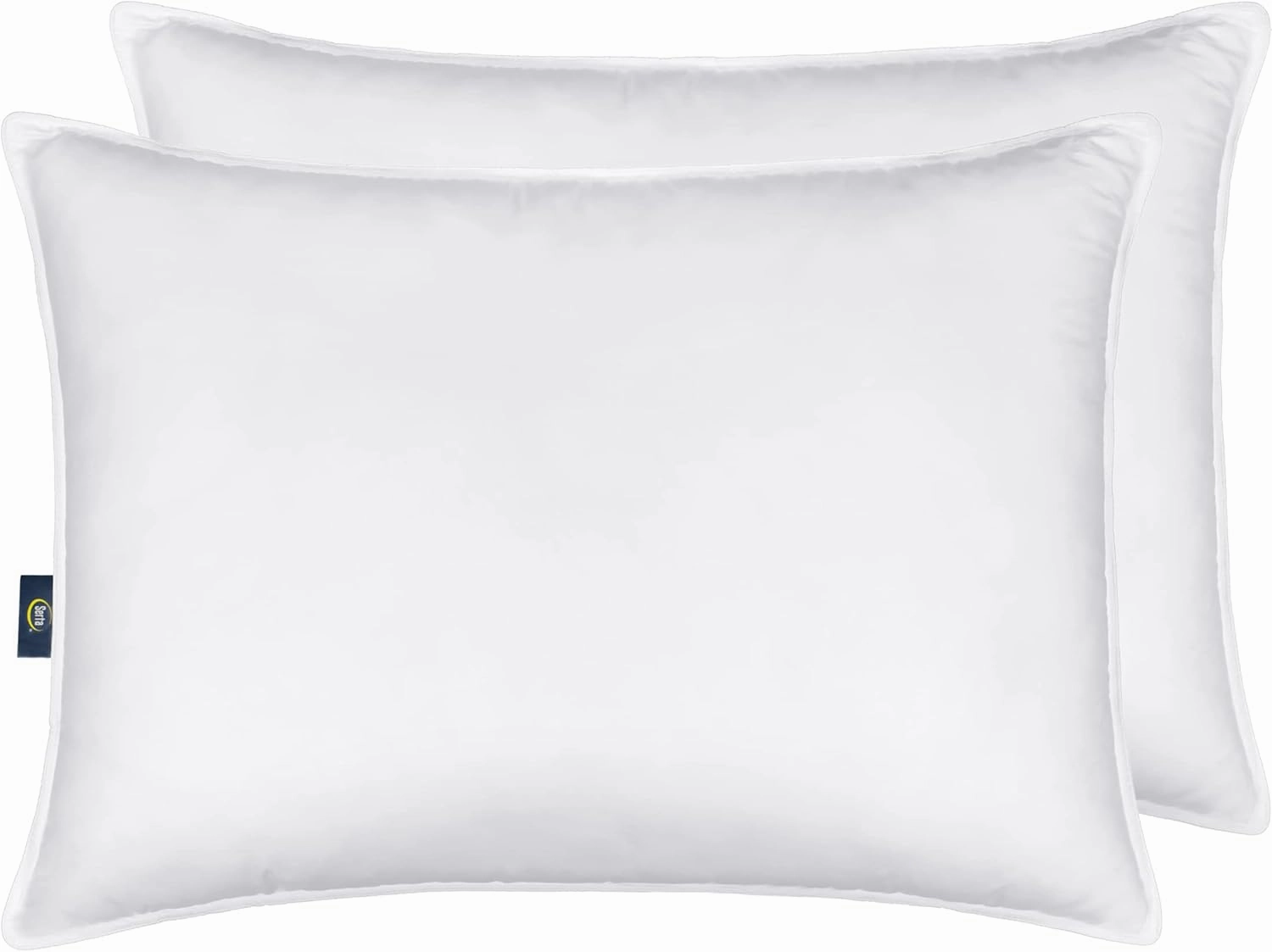 Serta Down Illusion Soft Hypoallergenic Medium/Firm Bed Pillows for Side, Stomach or Back Sleepers (2 Pack), Queen, White