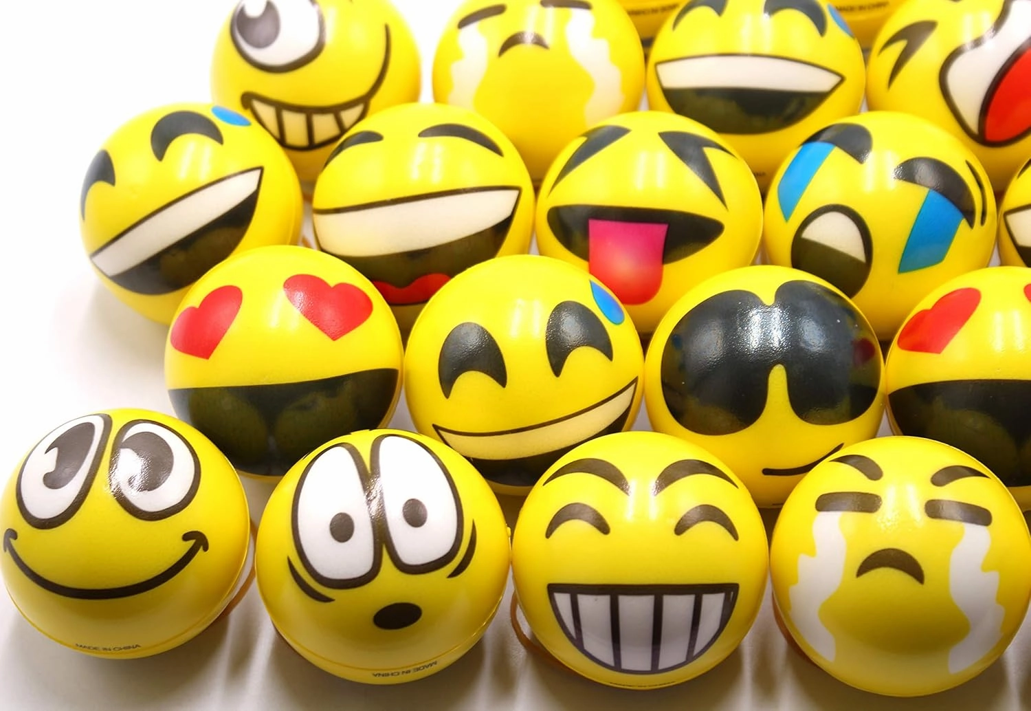 Set of 12 - Fun Face Stress Balls Cute Hand Wrist Stress Reliefs Squeeze Balls for Kids and Adults at School or Office Party Favors (Yellow Color Random Faces) (Latest)