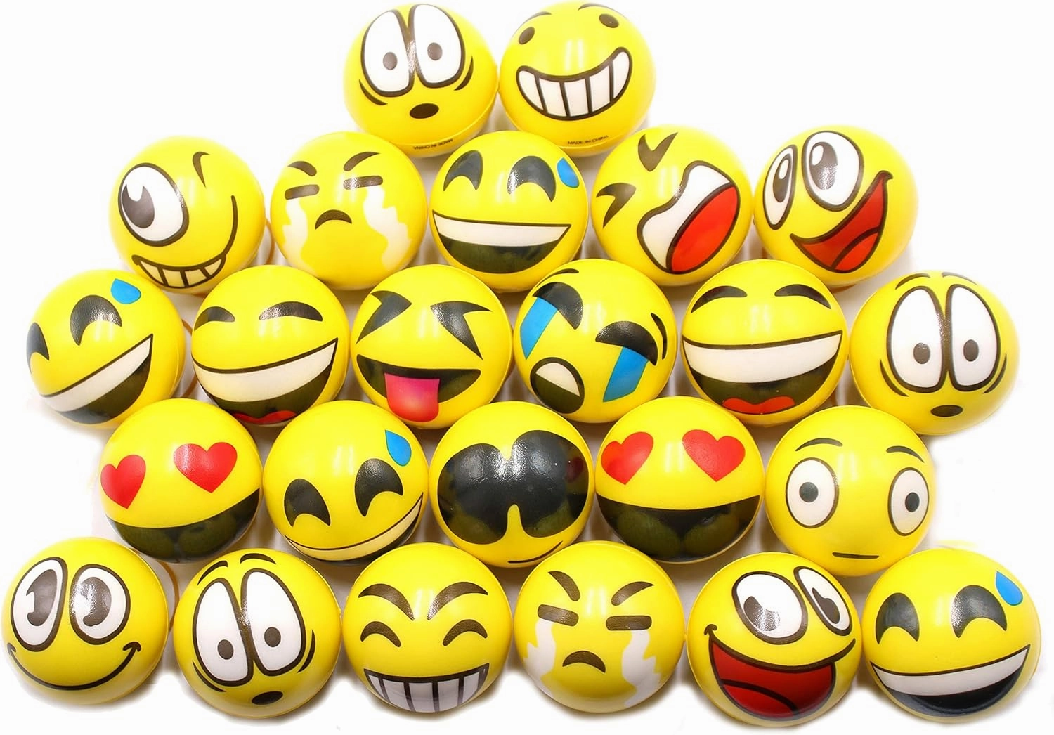Set of 12 - Fun Face Stress Balls Cute Hand Wrist Stress Reliefs Squeeze Balls for Kids and Adults at School or Office Party Favors (Yellow Color Random Faces) (Latest)