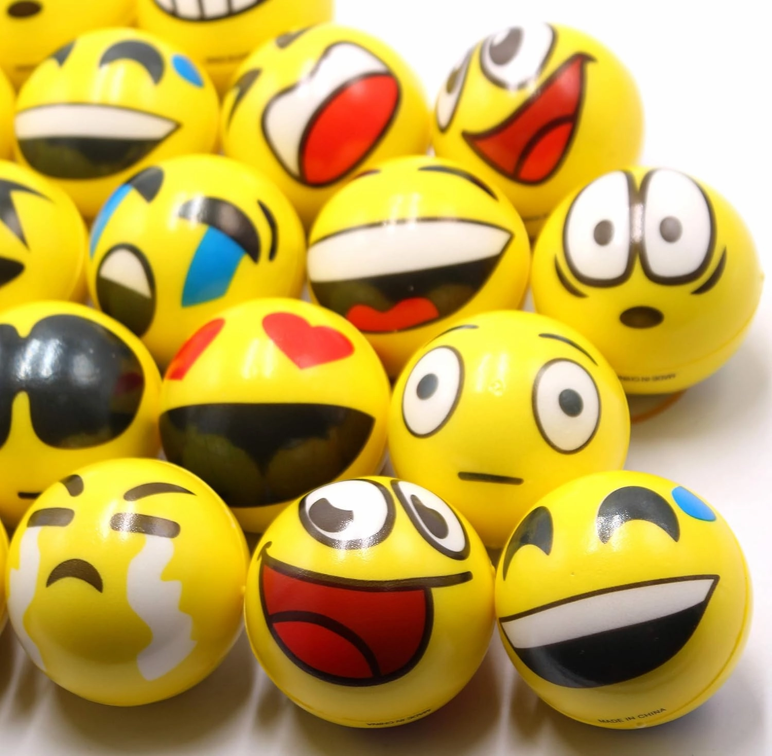 Set of 12 - Fun Face Stress Balls Cute Hand Wrist Stress Reliefs Squeeze Balls for Kids and Adults at School or Office Party Favors (Yellow Color Random Faces) (Latest)