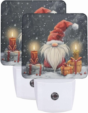 Set of 2 Led Night Lights, Gnome Christmas Auto Dusk-to-Dawn Sensor Night Lamp Plug-in Home Decorative for Adult