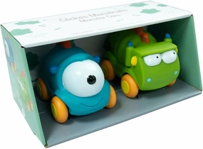 Set of 2 Soft Rubber Monster Cars in Two Colours Blue and Green, Roll on Any Surface, Easy and Safe Grip (751T00555)