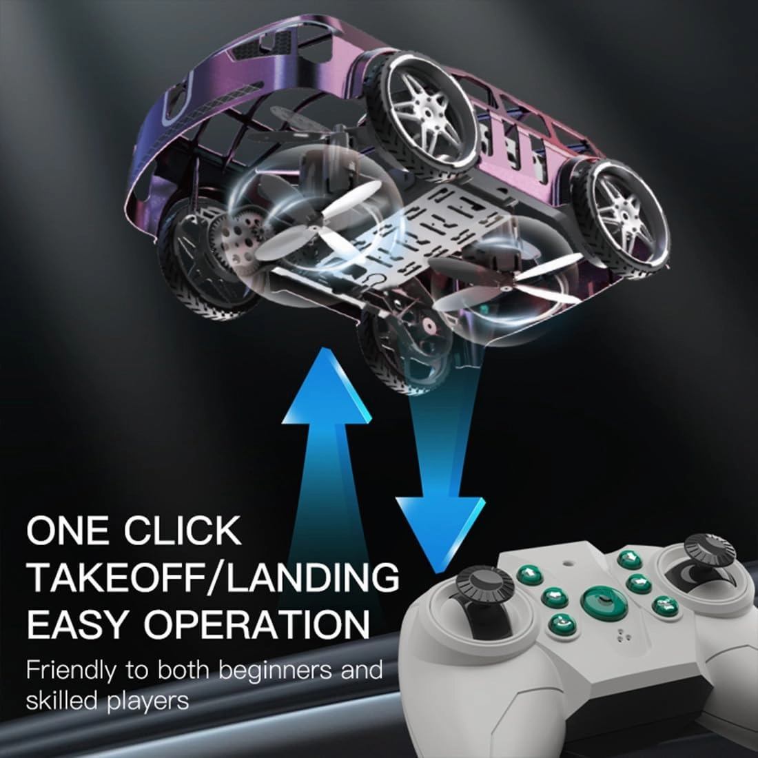 SG900PRO 2-in-1 Air-Ground Dual-Mode Remote Control Flying Car, 2.4G RC Drone Car with Colorful LED Lights, 2 Batteries Electric Mini RC Racing Cars for Adults, Toy Gift -RTR