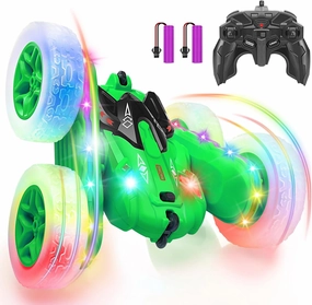 SGILE Remote Control Car, Stunt Car with Sides Light Strip and Headlights, 2.4Ghz Double Sided 360 Flips Rotating Race Cars, Rechargeable RC Cars Kids Toy for Boys Girls Birthday Gift, Green