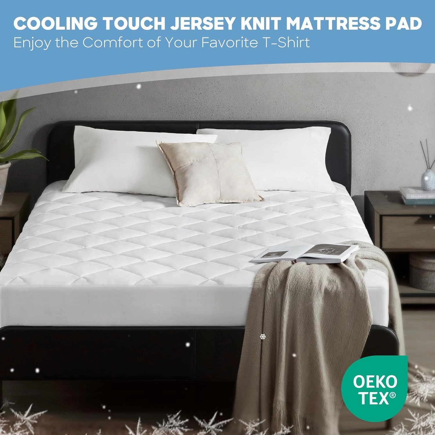 Sharper Image King Mattress Pad, Overfilled, Jersey Knit Ultra-Soft & Cooling Touch Mattress Pad for King Size Bed, Cozy T-Shirt Handfeel Mattress Topper Fitted Pocket Fits Up to 18", King, White