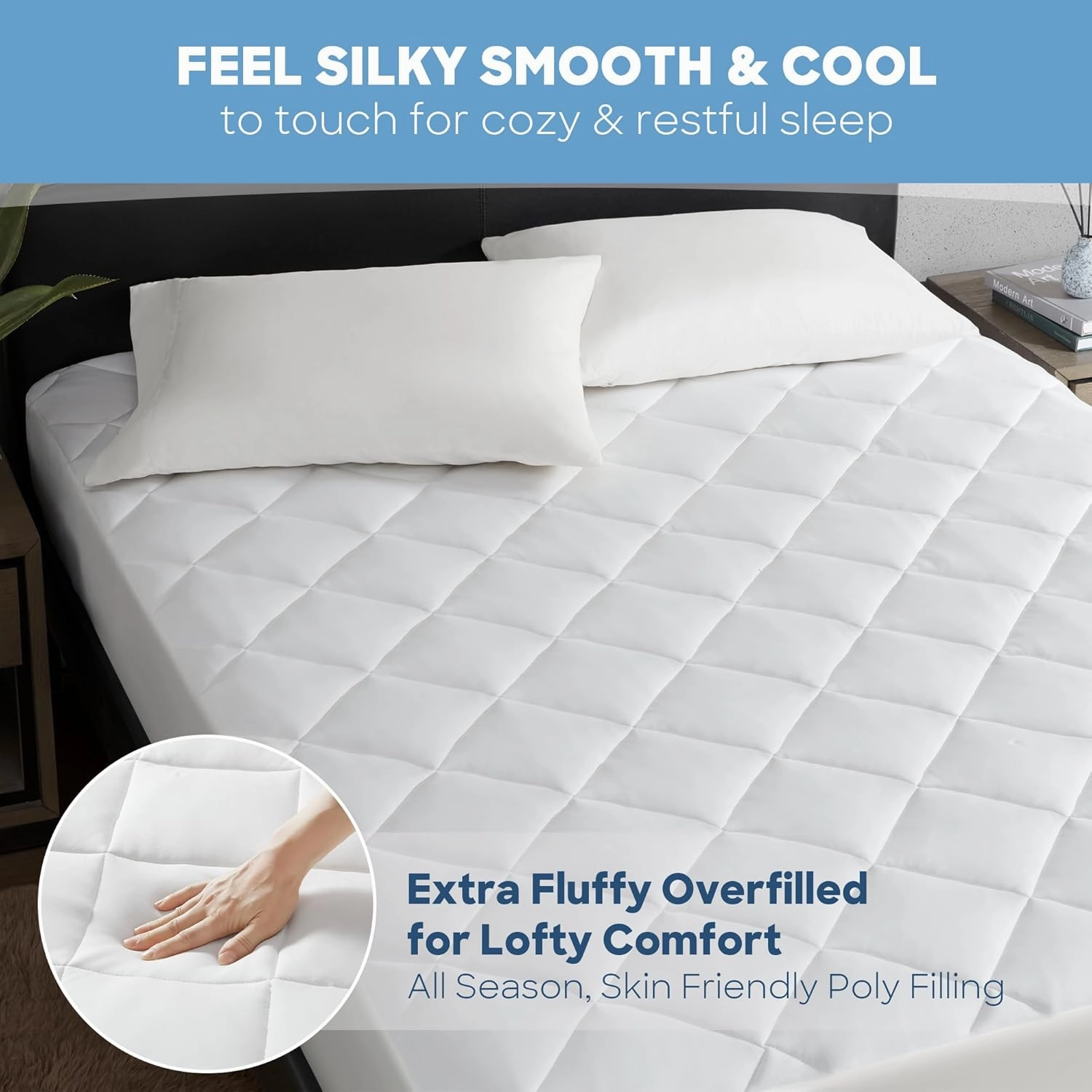 Sharper Image King Mattress Pad, Overfilled, Jersey Knit Ultra-Soft & Cooling Touch Mattress Pad for King Size Bed, Cozy T-Shirt Handfeel Mattress Topper Fitted Pocket Fits Up to 18", King, White