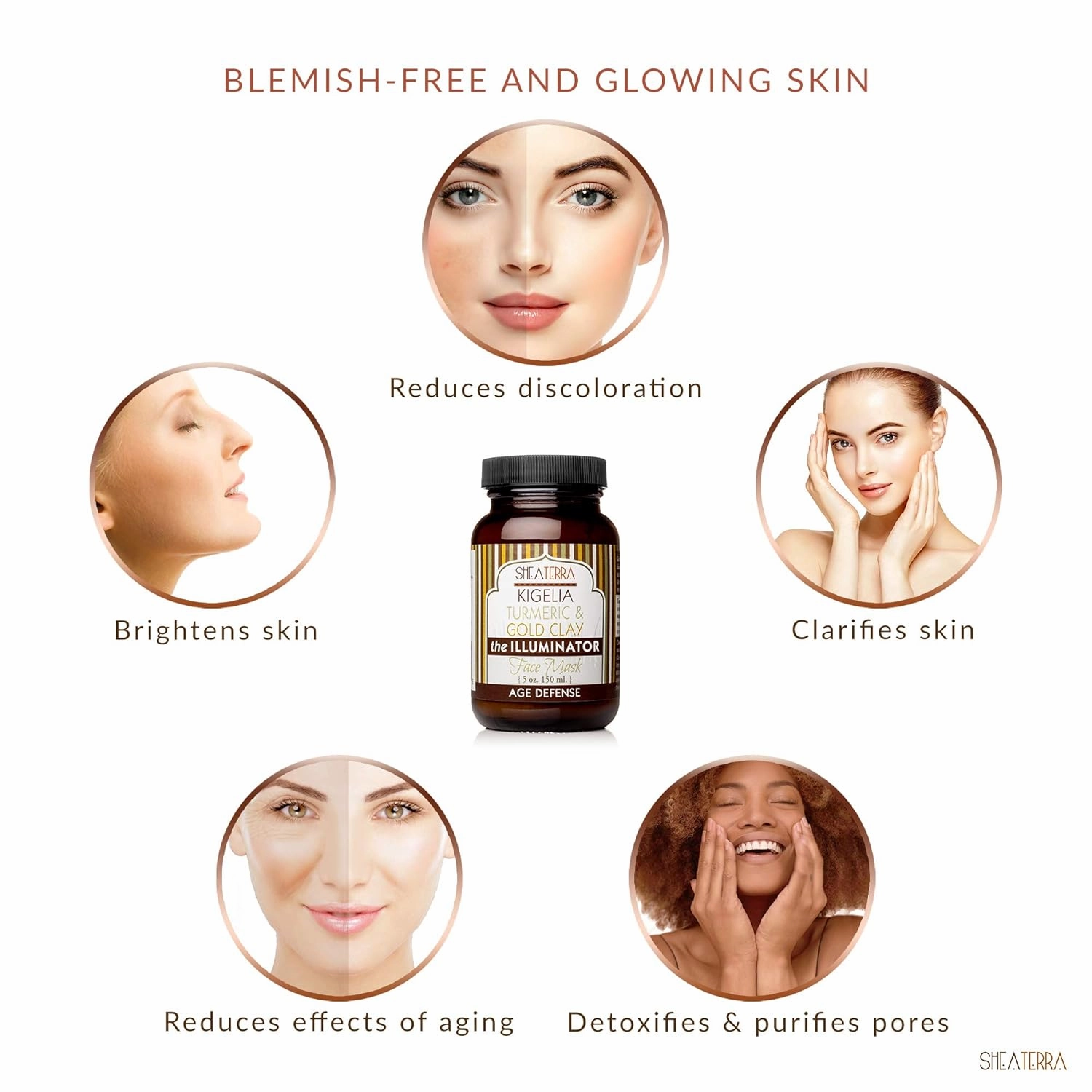 Shea Terra Kigelia Age Defense Collection – Illuminating Face Mask | Natural, Anti-Aging, Detoxifying Face Mask w/Turmeric, Lemon & Saharan Gold Clay for Glowing Skin – 5oz