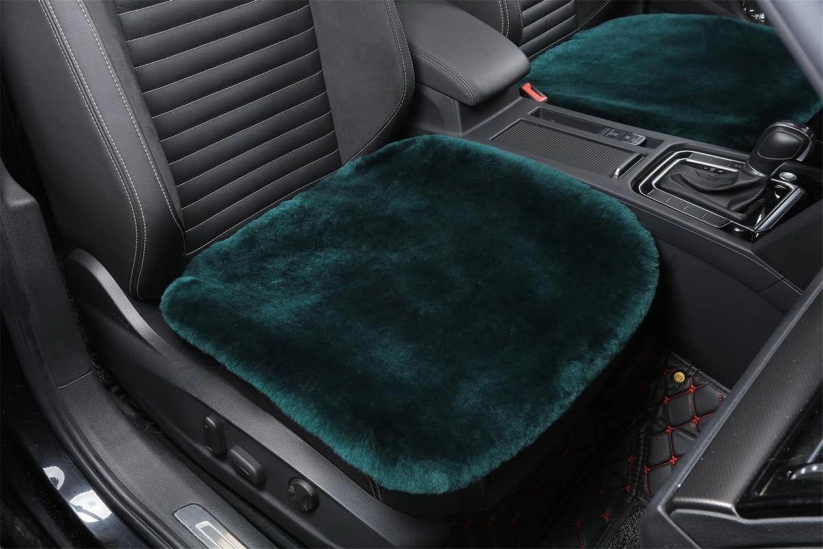 Sheepskin Seat Cushion Cover Wholehide Short Wool Seat Pad Natural Fur Car Seat Covers Universal Fit for Most Car, Truck, SUV, or Van Front Atrovirens
