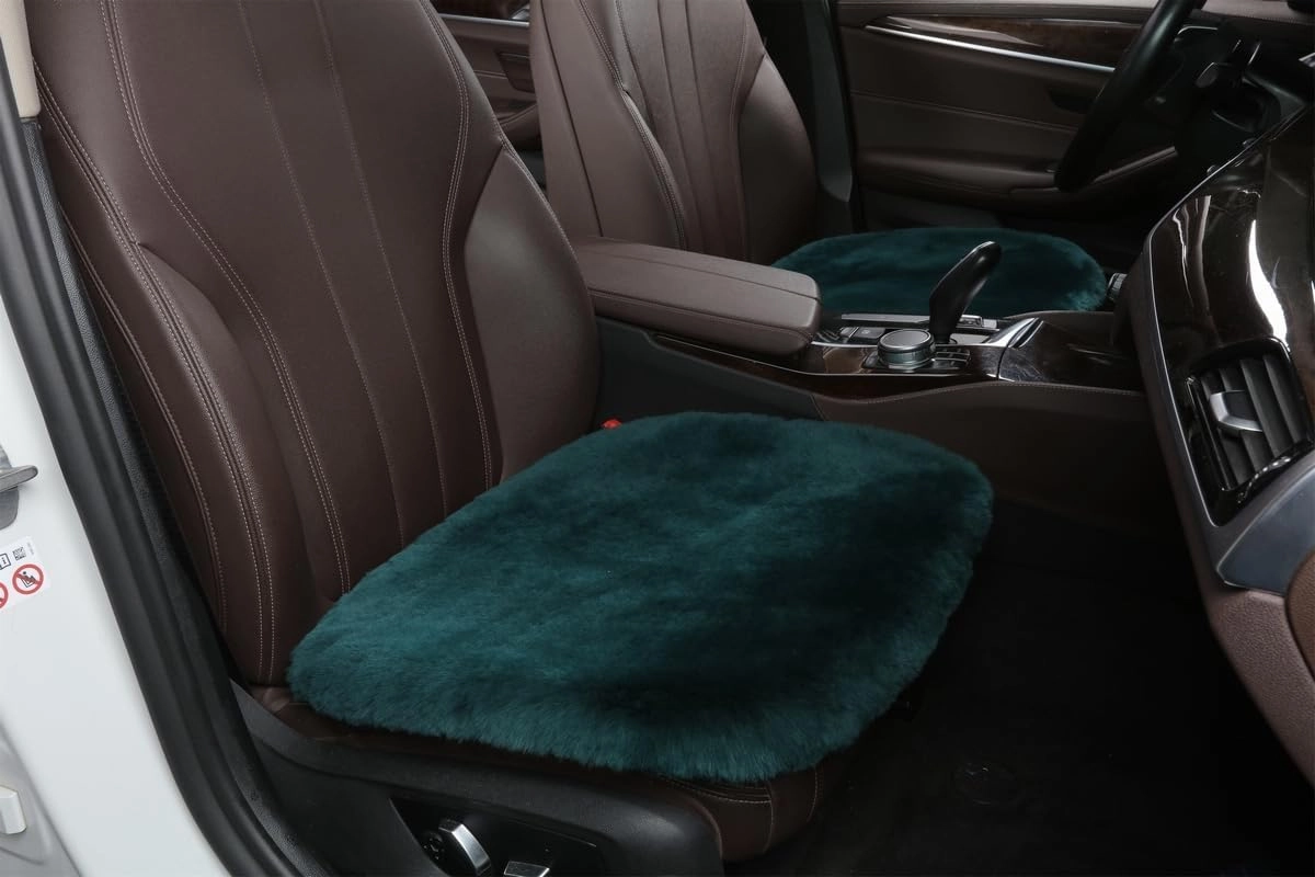 Sheepskin Seat Cushion Cover Wholehide Short Wool Seat Pad Natural Fur Car Seat Covers Universal Fit for Most Car, Truck, SUV, or Van Front Atrovirens