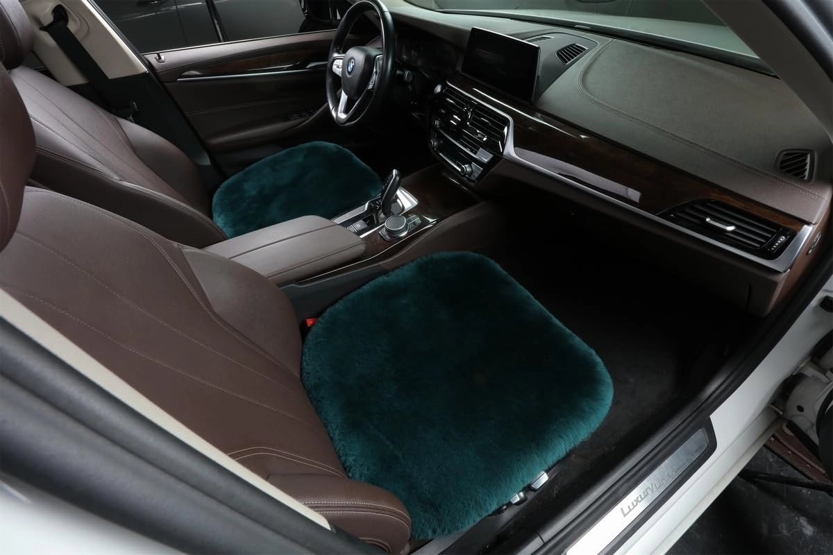 Sheepskin Seat Cushion Cover Wholehide Short Wool Seat Pad Natural Fur Car Seat Covers Universal Fit for Most Car, Truck, SUV, or Van Front Atrovirens