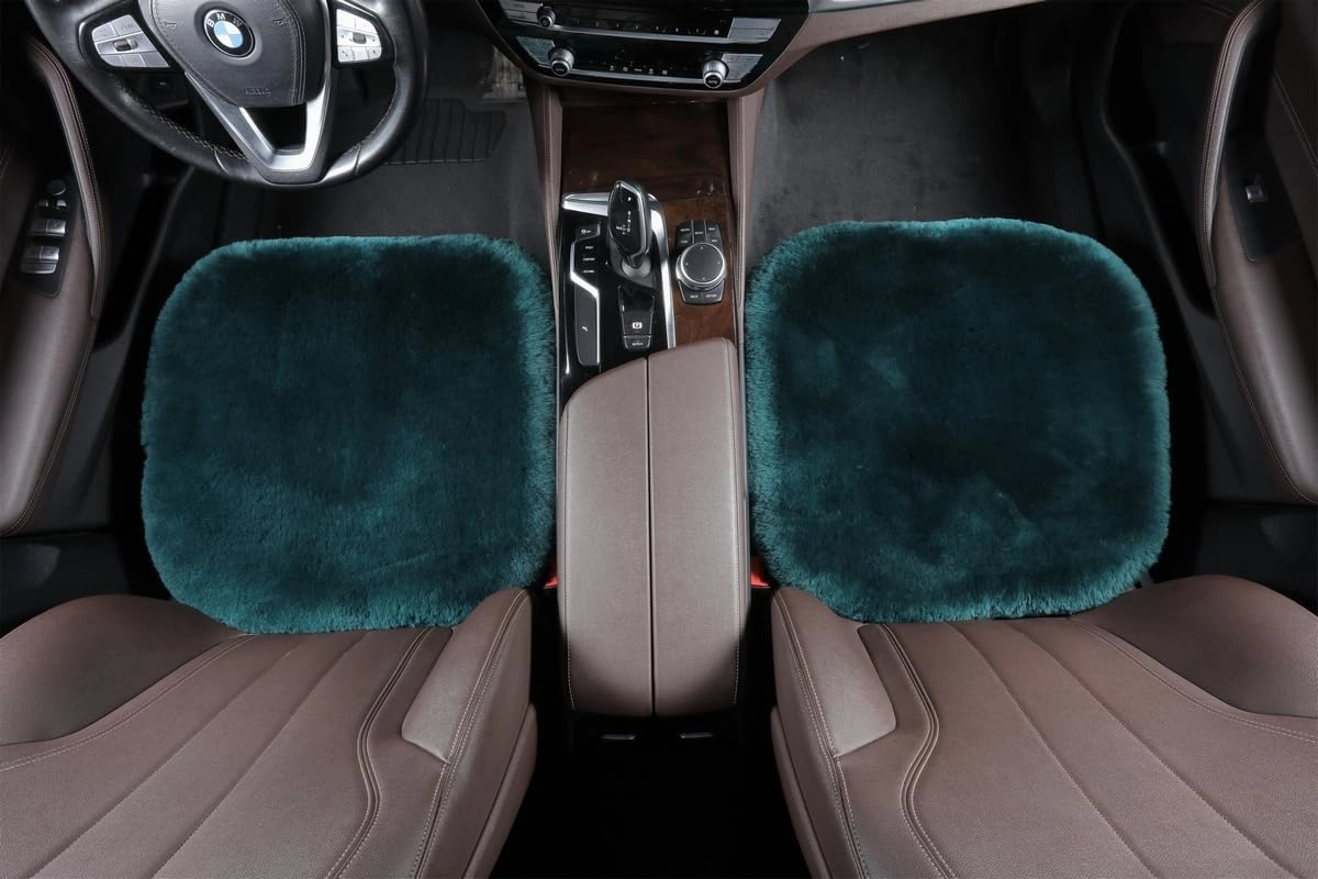 Sheepskin Seat Cushion Cover Wholehide Short Wool Seat Pad Natural Fur Car Seat Covers Universal Fit for Most Car, Truck, SUV, or Van Front Atrovirens