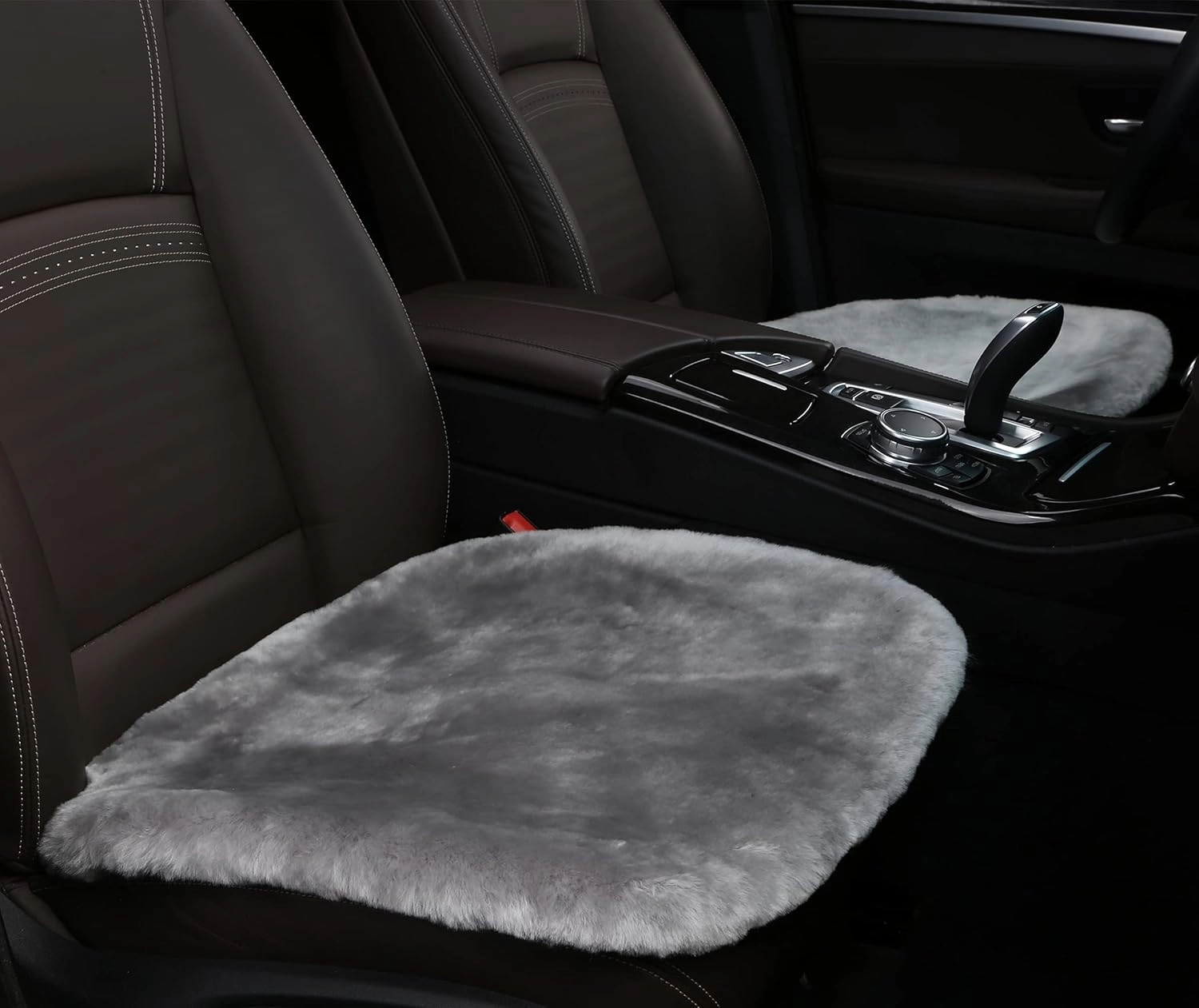 Sheepskin Seat Cushion Cover Wholehide Short Wool Seat Pad Natural Fur Car Seat Covers Universal Fit for Most Car, Truck, SUV, or Van Front Grey