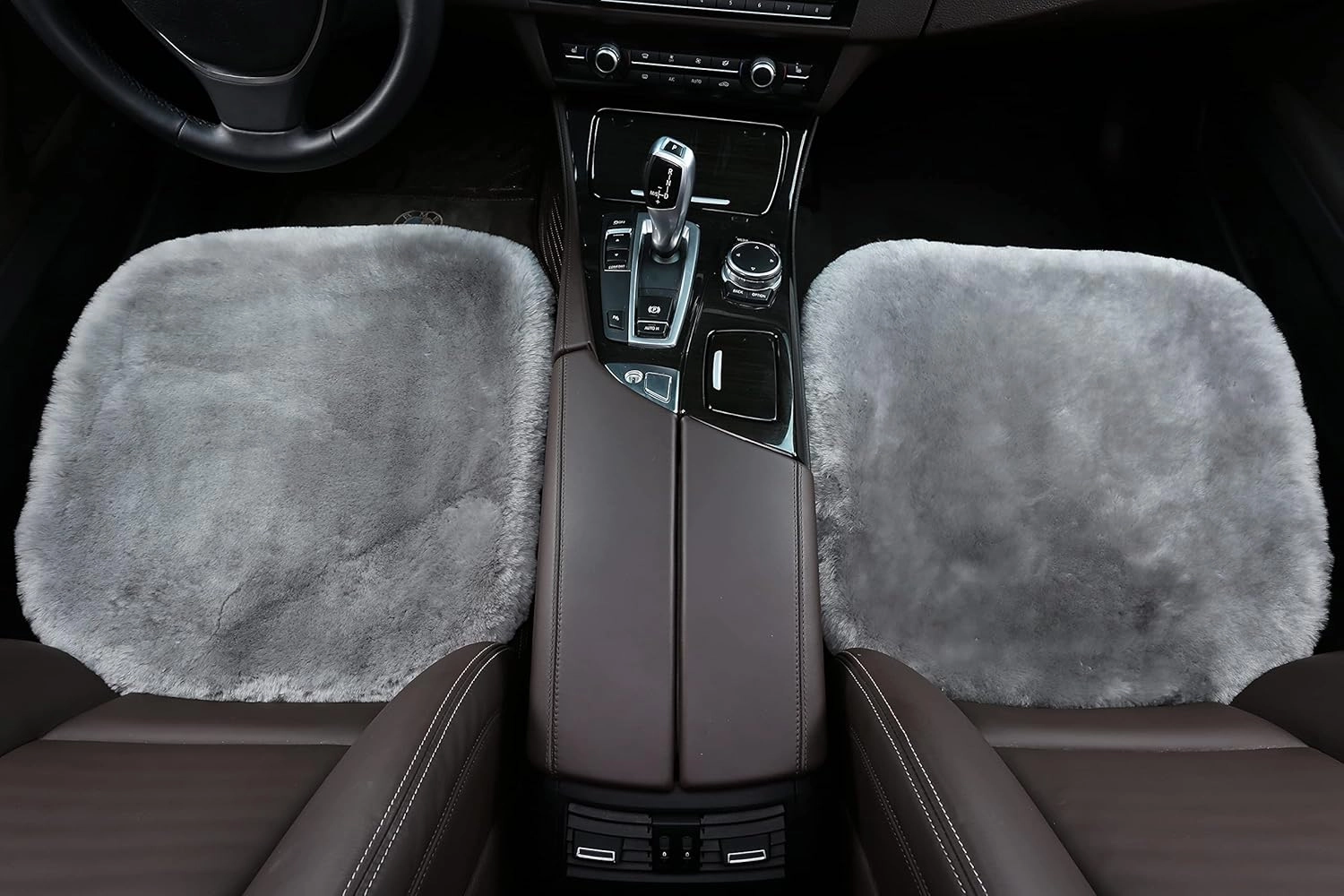 Sheepskin Seat Cushion Cover Wholehide Short Wool Seat Pad Natural Fur Car Seat Covers Universal Fit for Most Car, Truck, SUV, or Van Front Grey