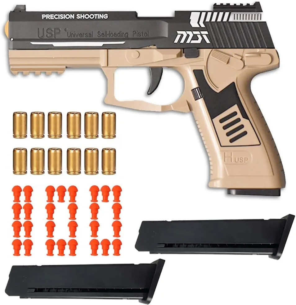 Shell Ejecting Toy Gun, Automatic Pull Back Action Shooting Games Education Model Toy for Kids Gifts