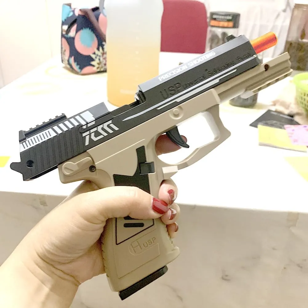 Shell Ejecting Toy Gun, Automatic Pull Back Action Shooting Games Education Model Toy for Kids Gifts