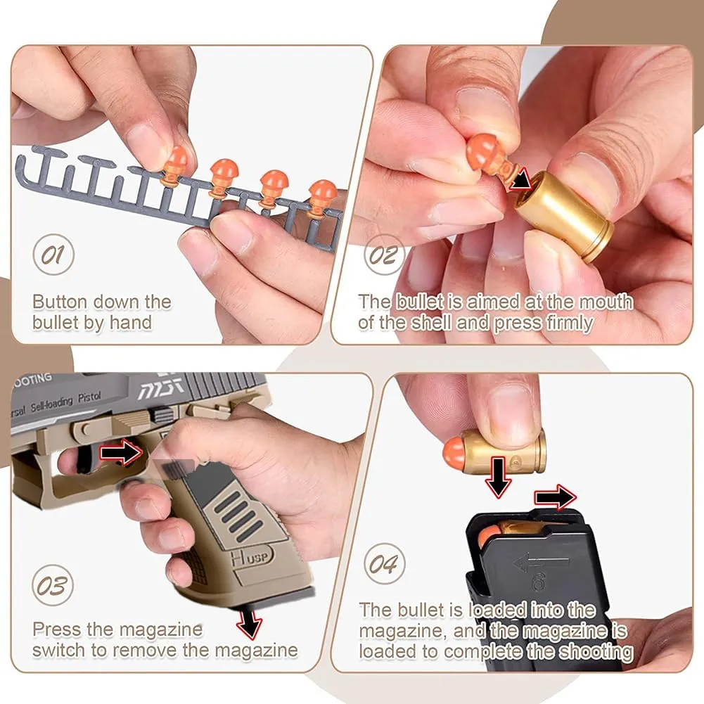 Shell Ejecting Toy Gun, Automatic Pull Back Action Shooting Games Education Model Toy for Kids Gifts