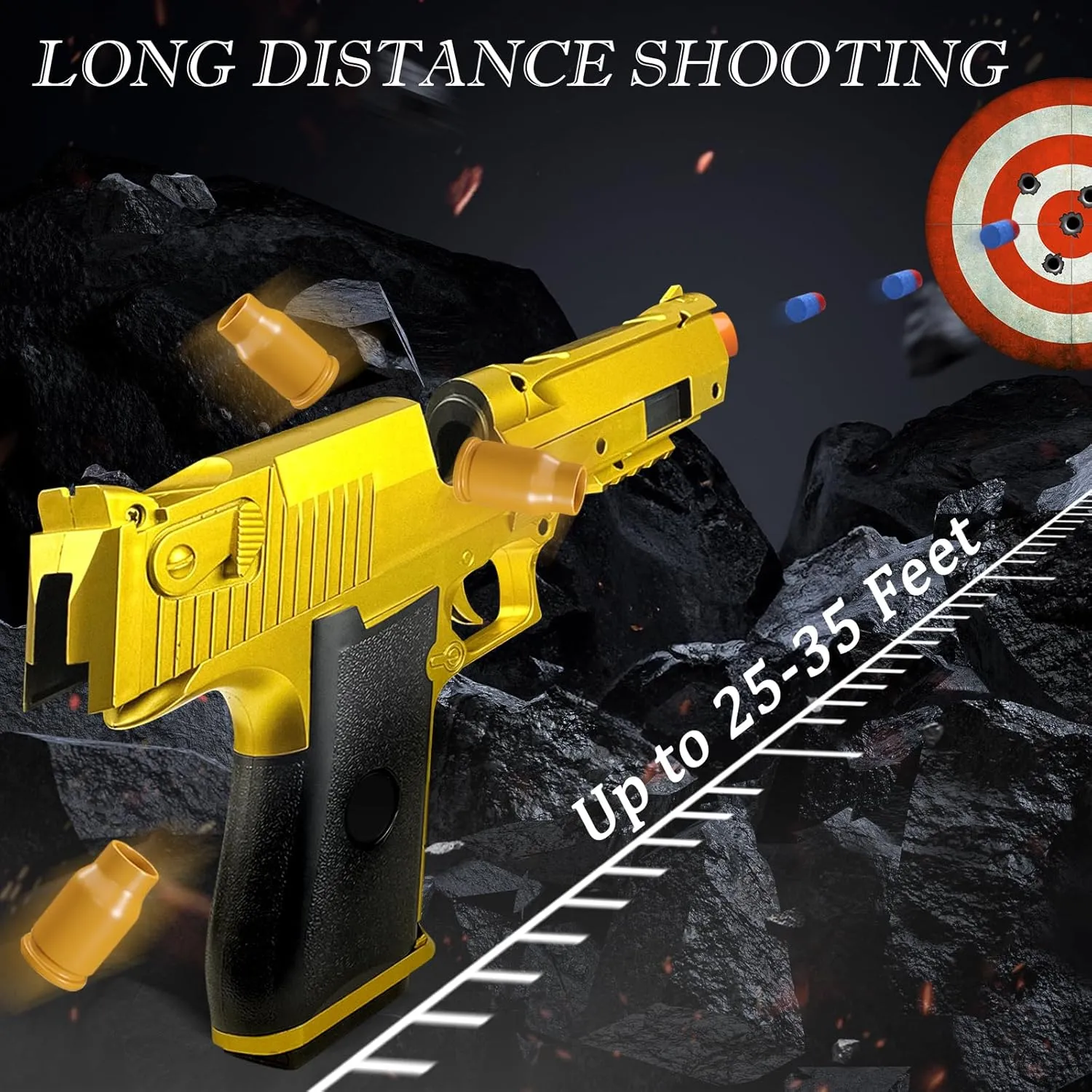 Shell Ejecting Toy Gun, Toy Gun Pistol with Soft Bullets, Shooting Games Educational Model Toys, Gifts for Kids Girls Boys (Gold)