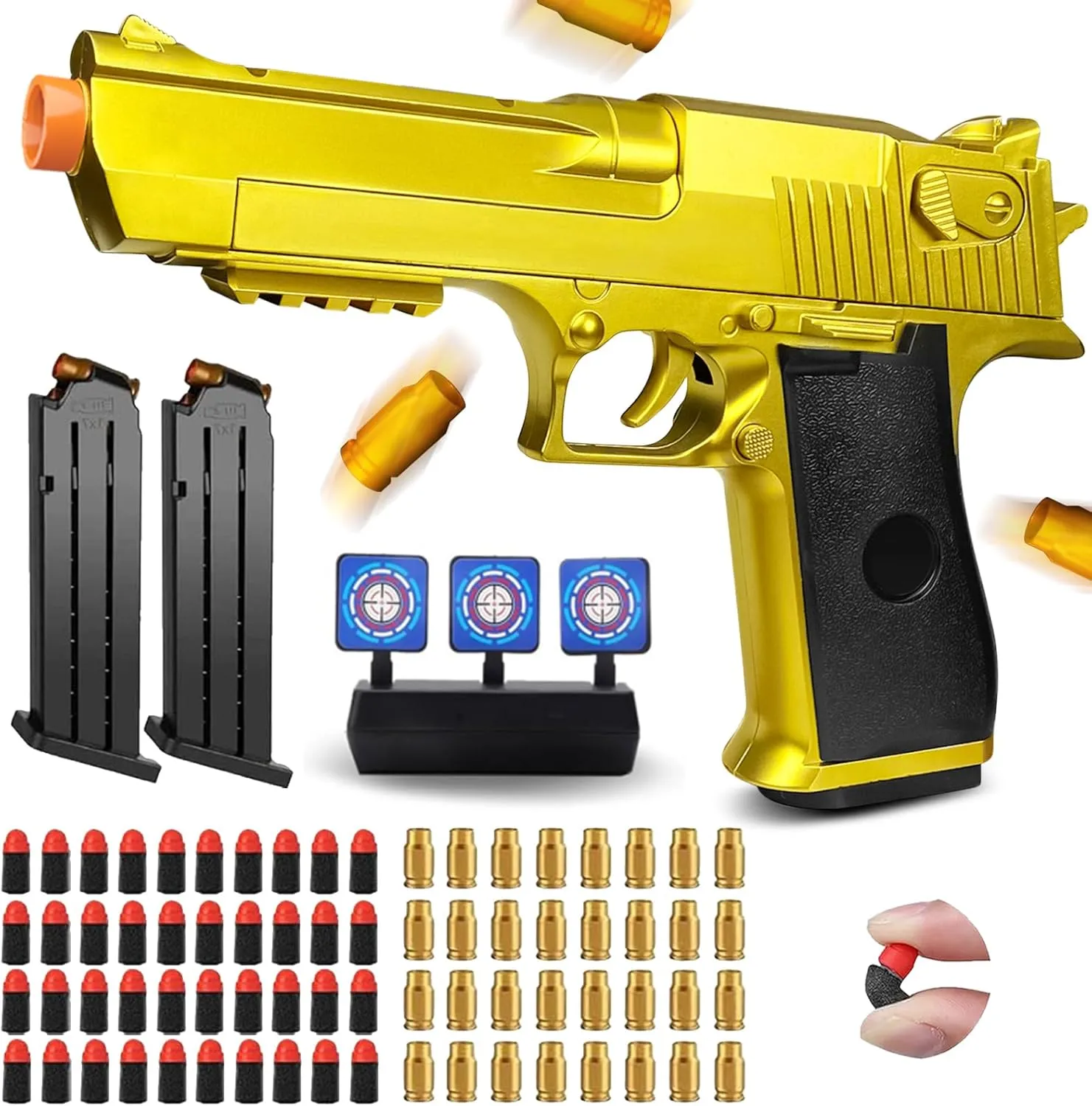 Shell Ejecting Toy Gun, Toy Gun Pistol with Soft Bullets, Shooting Games Educational Model Toys, Gifts for Kids Girls Boys (Gold)