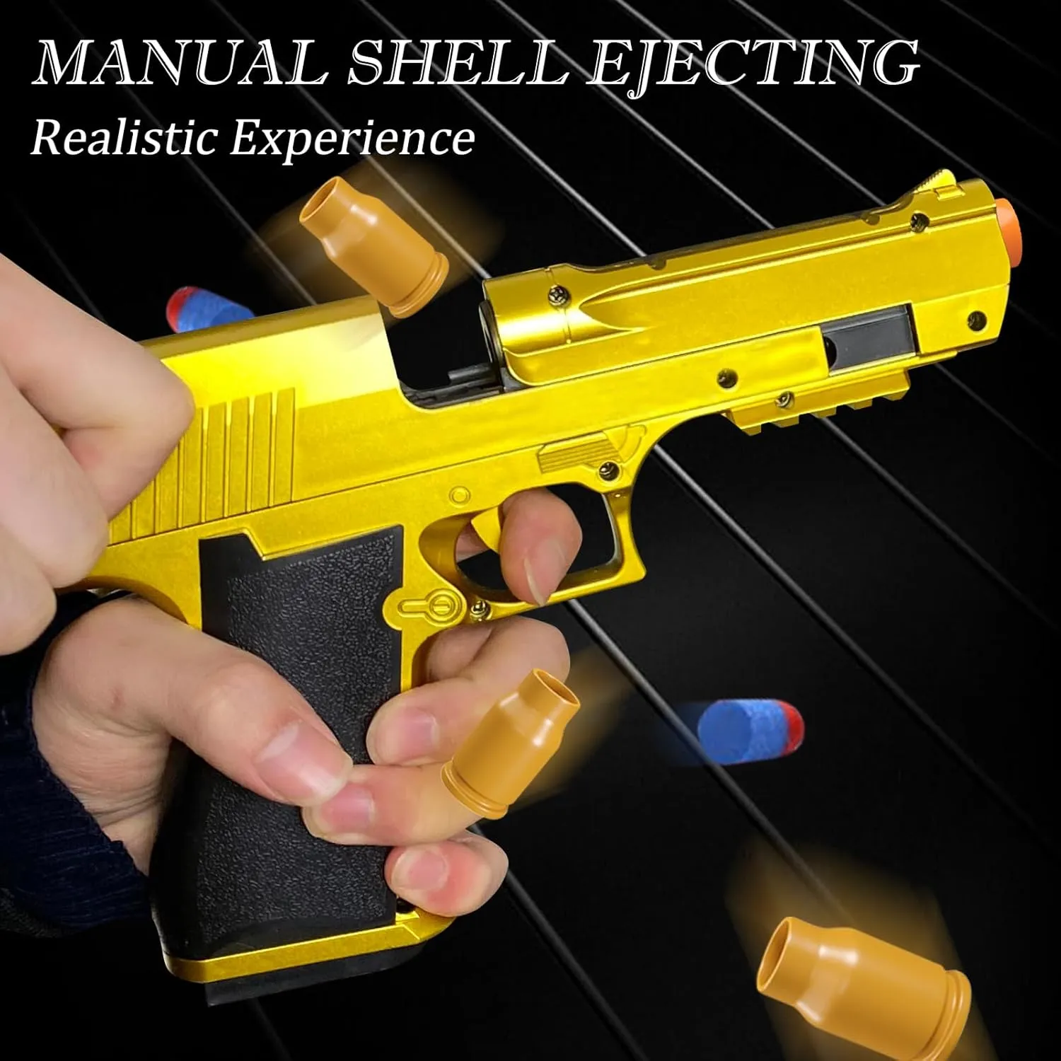 Shell Ejecting Toy Gun, Toy Gun Pistol with Soft Bullets, Shooting Games Educational Model Toys, Gifts for Kids Girls Boys (Gold)