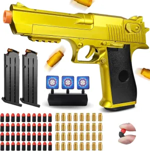Shell Ejecting Toy Gun, Toy Gun Pistol with Soft Bullets, Shooting Games Educational Model Toys, Gifts for Kids Girls Boys (Gold)