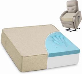 Shinnwa Gel Memory Foam Recliner Cushion for Elderly, Dual-Layer Foam Chair Pad, Extra Large Seat Cushion for Couch, Armchair, Wicker Chairs, Floor, 20 × 20 × 5in, Beige