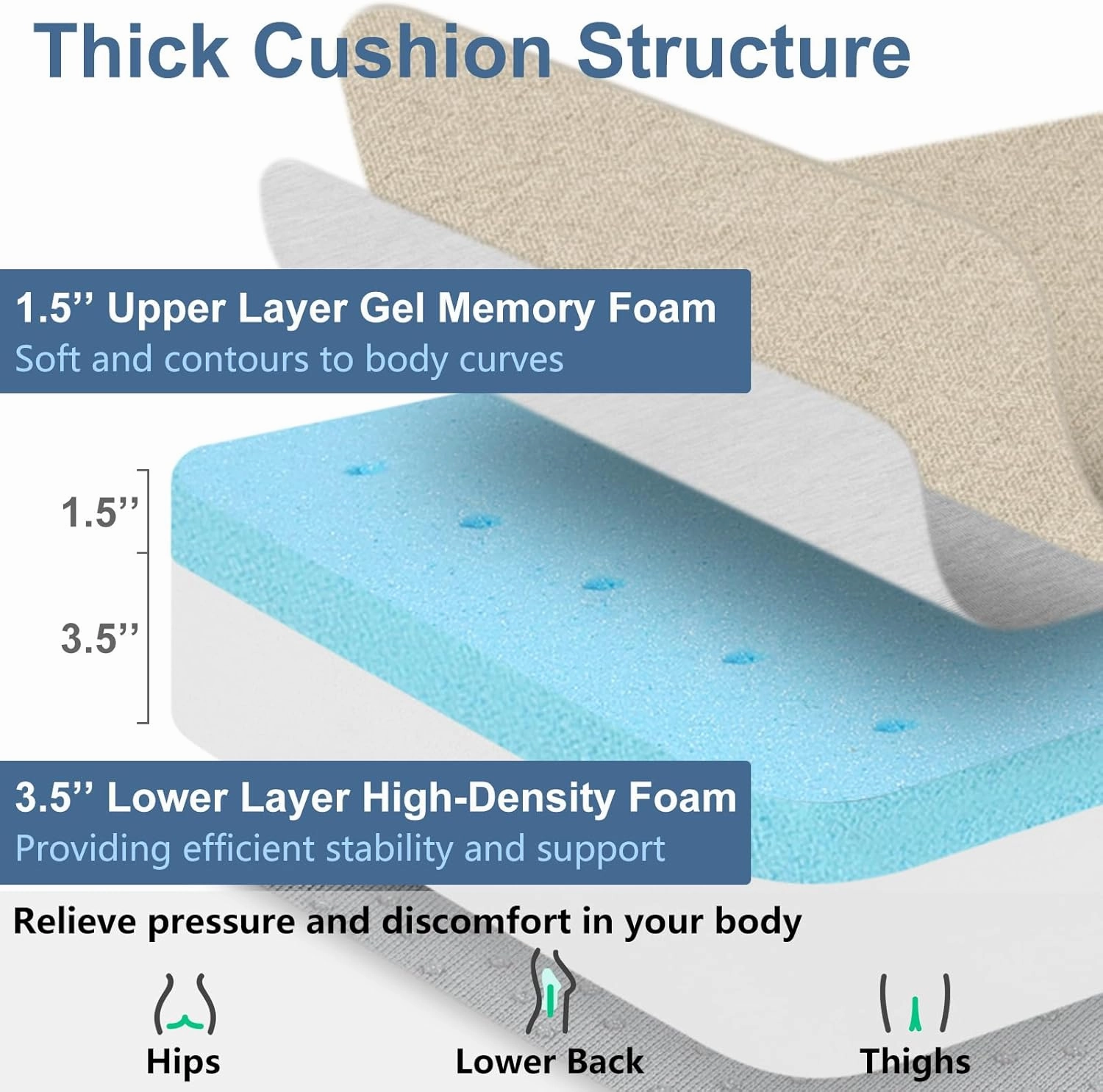 Shinnwa Gel Memory Foam Recliner Cushion for Elderly, Dual-Layer Foam Chair Pad, Extra Large Seat Cushion for Couch, Armchair, Wicker Chairs, Floor, 20 × 20 × 5in, Beige