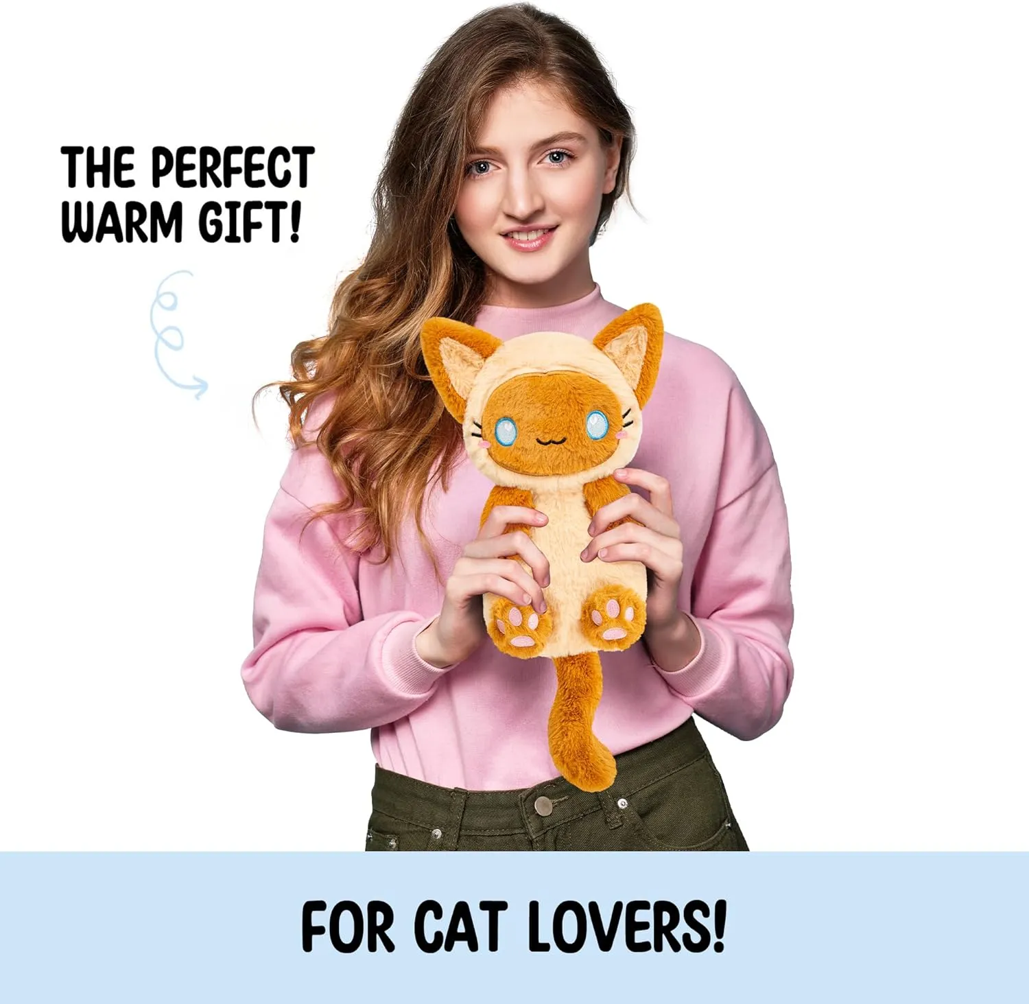 Siamese Cat Microwavable 1.5 lbs Unscented Heating Pad for Women and Kids- Cute Soft Cozy Pillow Plush Heatable Warm Stuffed Animals- Kawaii Hot and Cold Plushie- Siamese Cat Gifts for Girls and Women