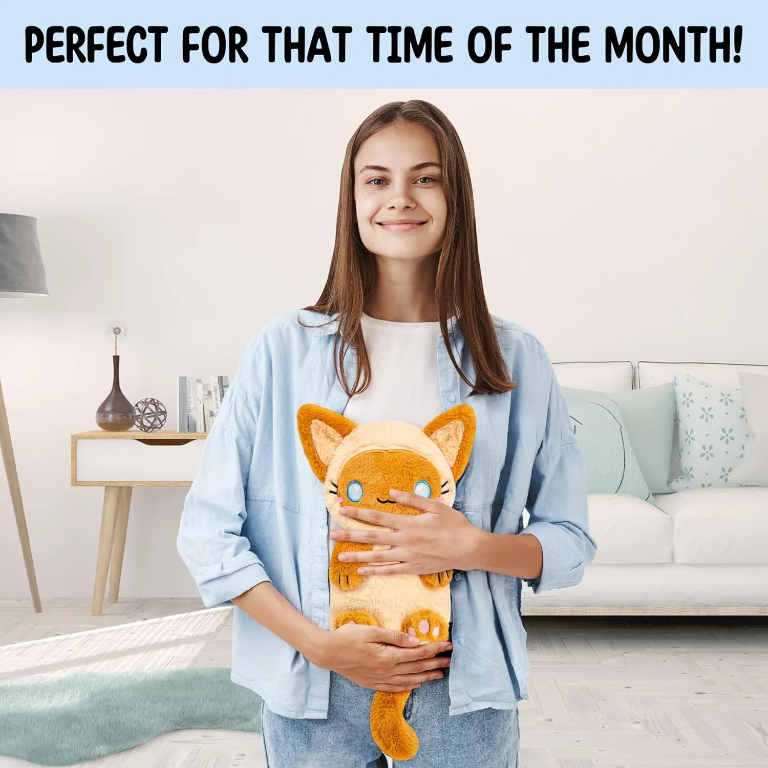 Siamese Cat Microwavable 1.5 lbs Unscented Heating Pad for Women and Kids- Cute Soft Cozy Pillow Plush Heatable Warm Stuffed Animals- Kawaii Hot and Cold Plushie- Siamese Cat Gifts for Girls and Women