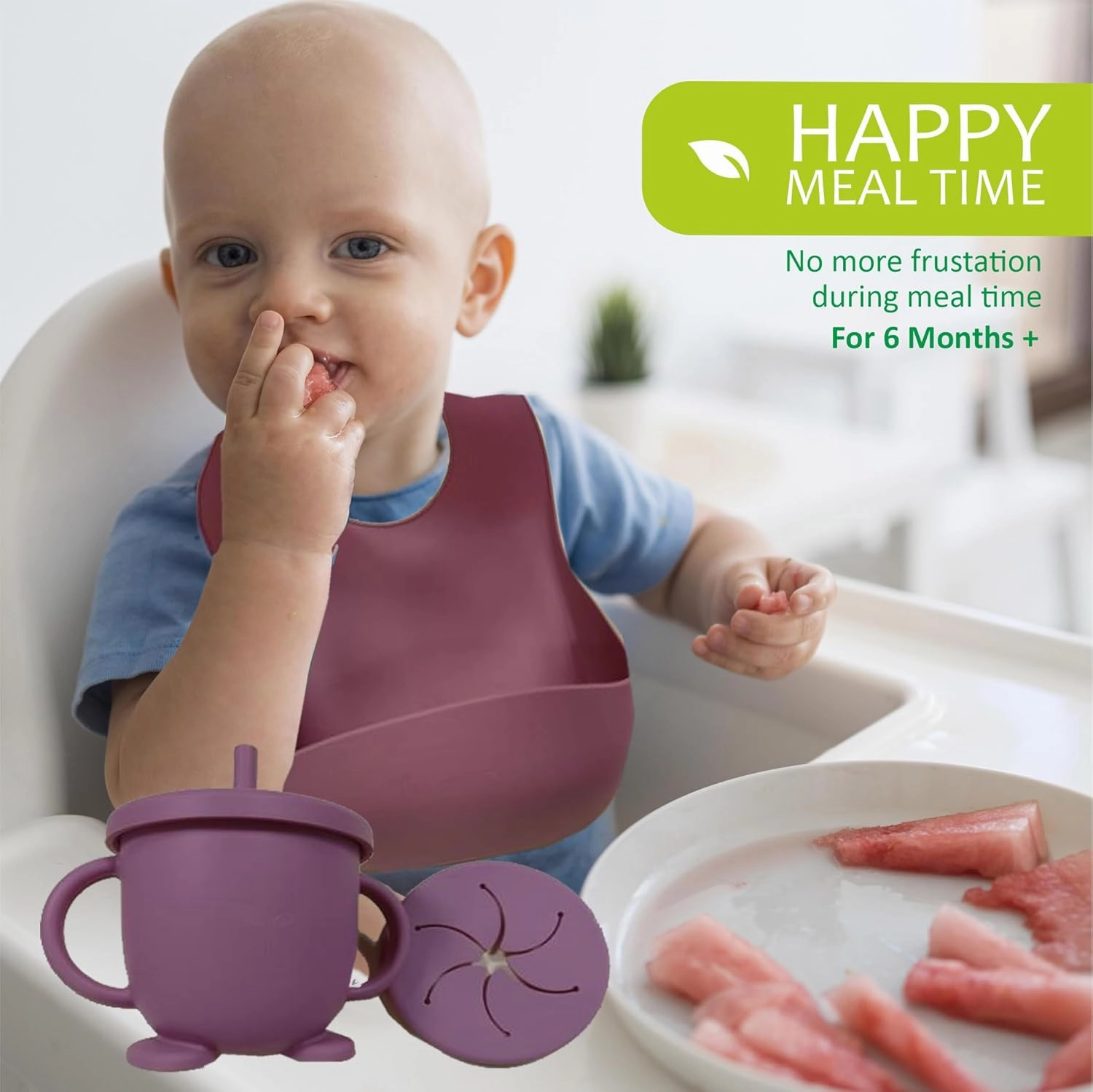 Silicone Baby Feeding Set - Plates, Bowls With Suction, Utensils, Essentials, Gyro Bowls for Toddlers (Dark Pink)