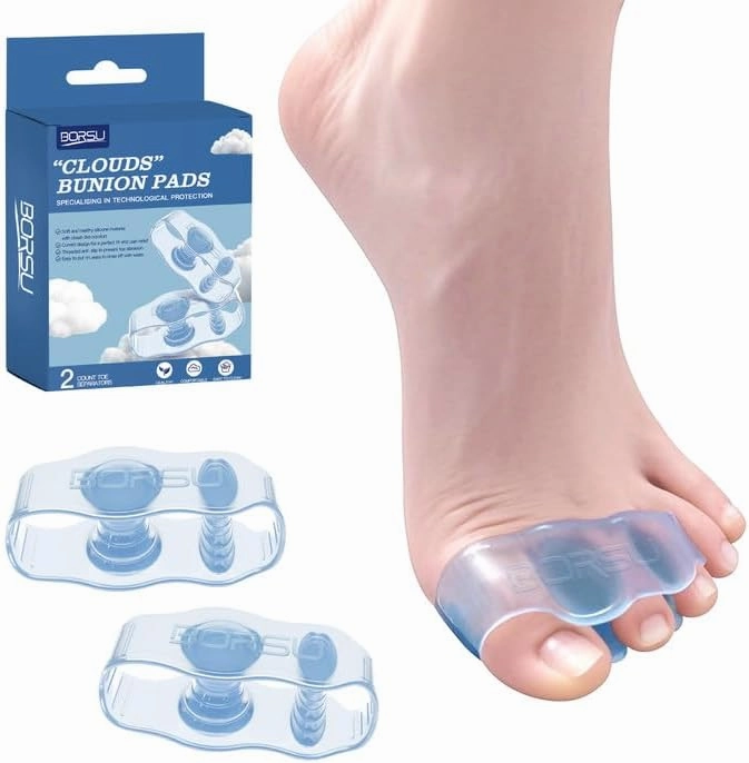 Silicone Toe Separators for Women Men 2pcs Big Toe Straightener Pads Bunion Corrector Protector Relieve Foot Pain Toes Overlapping Breathable Soft Day/Night