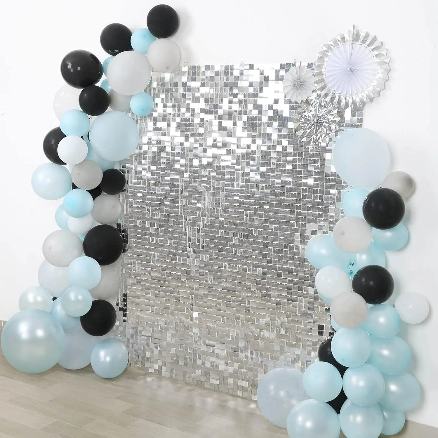 Silver Shimmer Backdrop Disco Backdrop Wedding Silver Shimmer Wall Backdrops Panels Christmas Glitter Wall Background for Bachelorette Party Bridal Shower Stage Panel(24 Packs)
