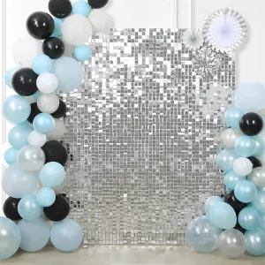 Silver Shimmer Backdrop Disco Backdrop Wedding Silver Shimmer Wall Backdrops Panels Christmas Glitter Wall Background for Bachelorette Party Bridal Shower Stage Panel(24 Packs)