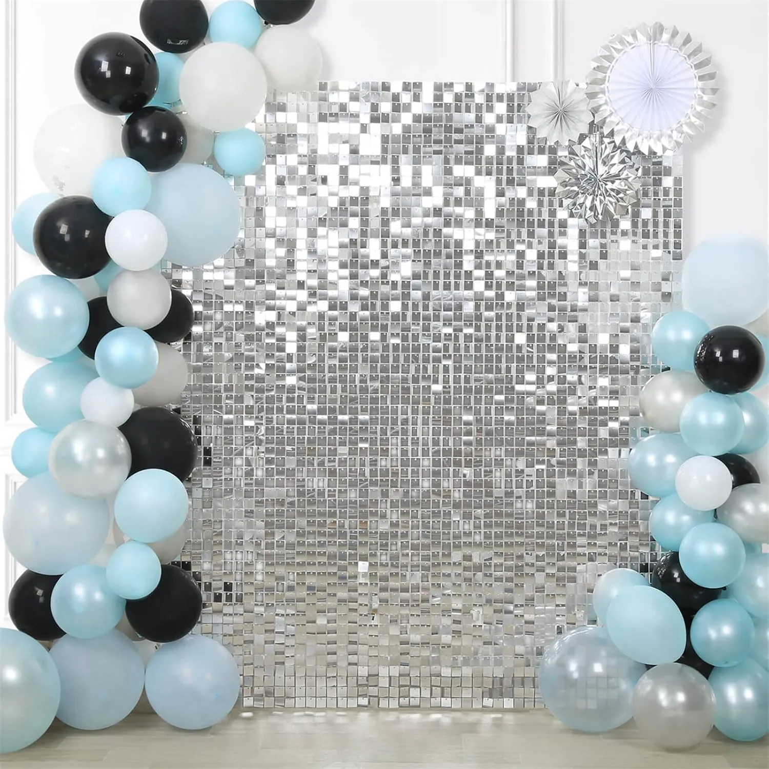 Silver Shimmer Backdrop Disco Backdrop Wedding Silver Shimmer Wall Backdrops Panels Christmas Glitter Wall Background for Bachelorette Party Bridal Shower Stage Panel(24 Packs)