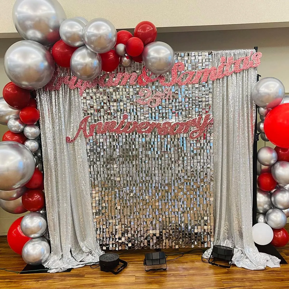 Silver Shimmer Backdrop Disco Backdrop Wedding Silver Shimmer Wall Backdrops Panels Christmas Glitter Wall Background for Bachelorette Party Bridal Shower Stage Panel(24 Packs)
