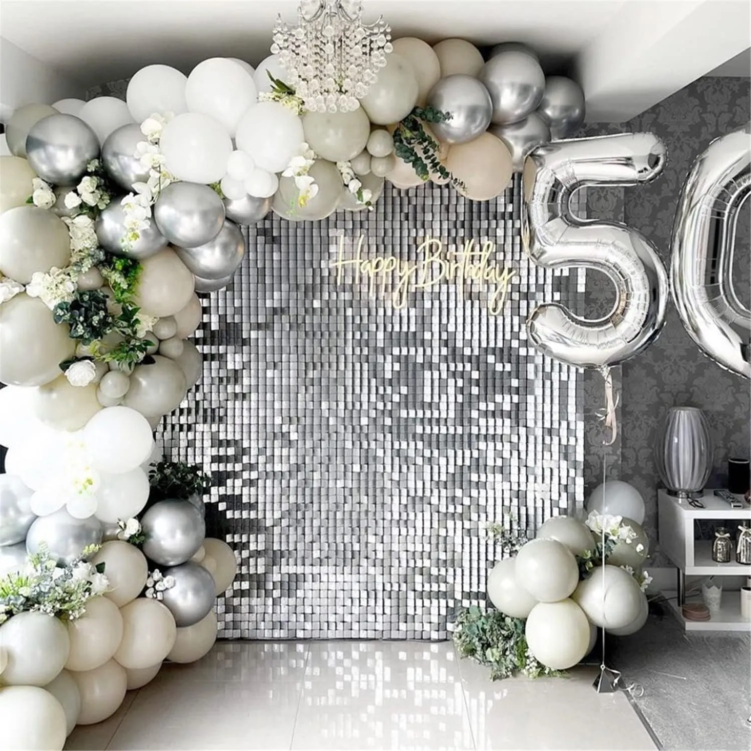 Silver Shimmer Backdrop Disco Backdrop Wedding Silver Shimmer Wall Backdrops Panels Christmas Glitter Wall Background for Bachelorette Party Bridal Shower Stage Panel(24 Packs)