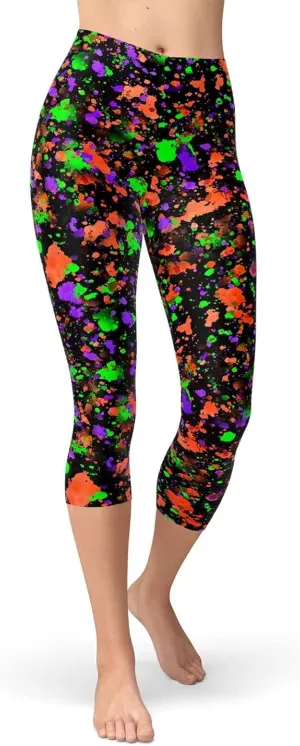sissycos Women's Artistic Splash Printed Cropped Capri Leggings Buttery Soft Tights 21"