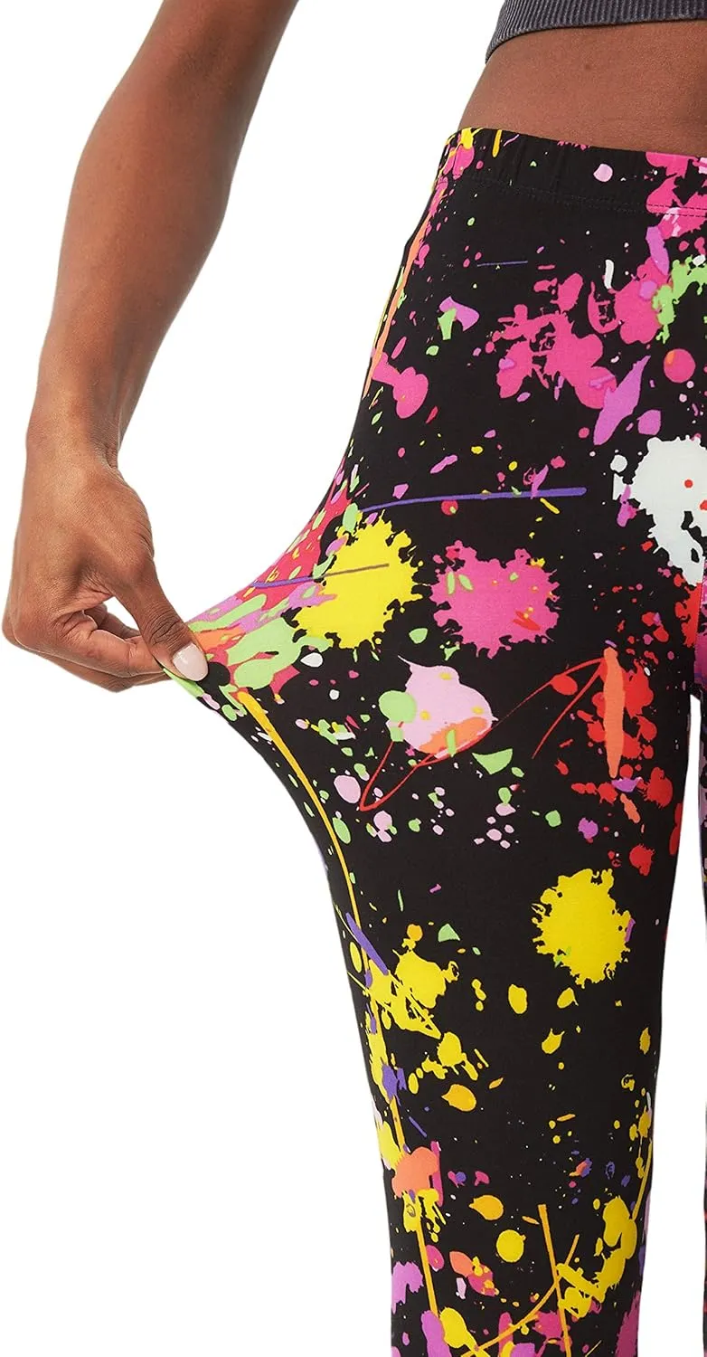 sissycos Women's Artistic Splash Printed Cropped Capri Leggings Buttery Soft Tights 21"