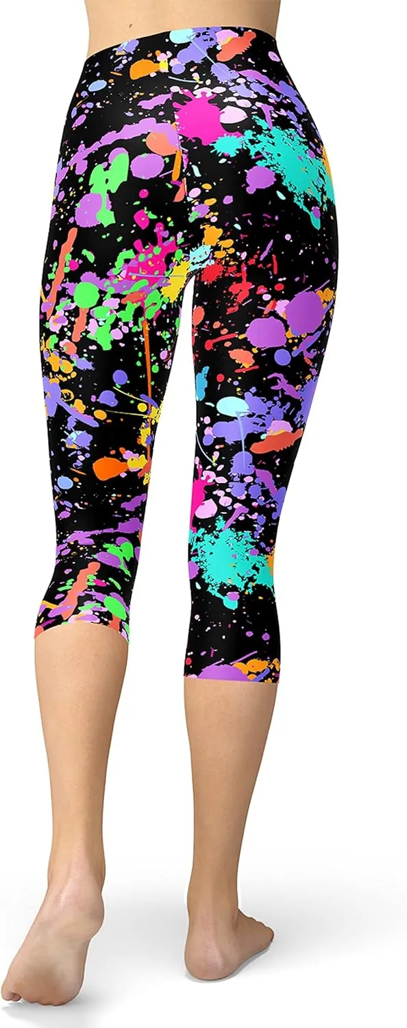 sissycos Women's Artistic Splash Printed Cropped Capri Leggings Buttery Soft Tights 21"