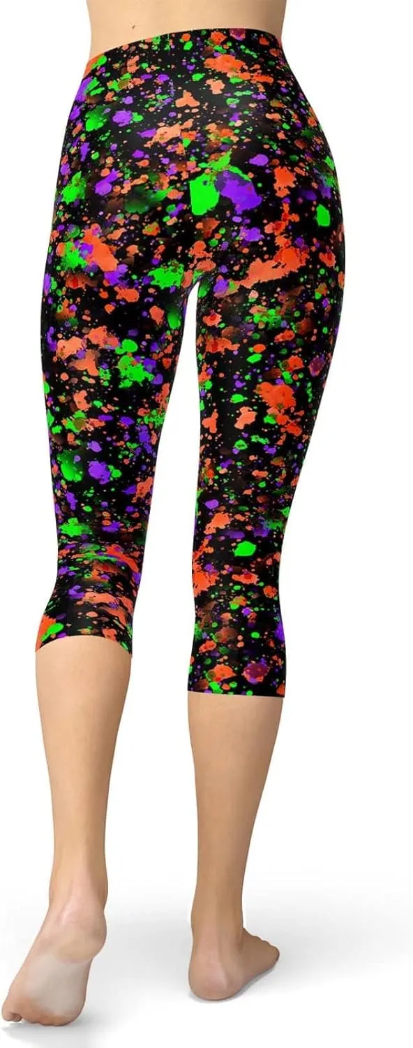 sissycos Women's Artistic Splash Printed Cropped Capri Leggings Buttery Soft Tights 21"